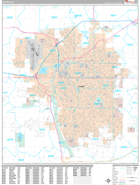Lincoln, NE Zip Code Map