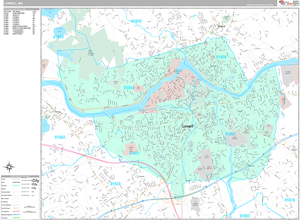 Lowell, MA Wall Map