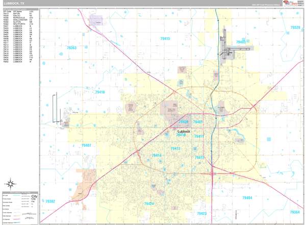 Lubbock, TX Wall Map