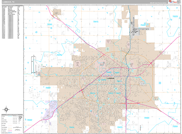 Lubbock City Wall Map Premium Style