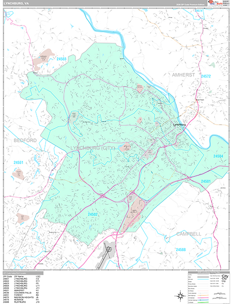 Lynchburg Wall Map Premium Style