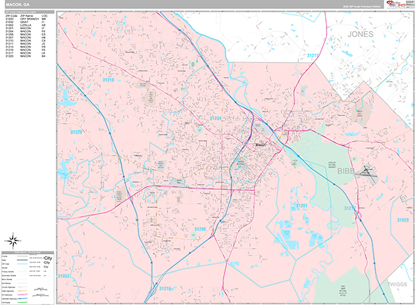 Macon, GA Zip Code Map