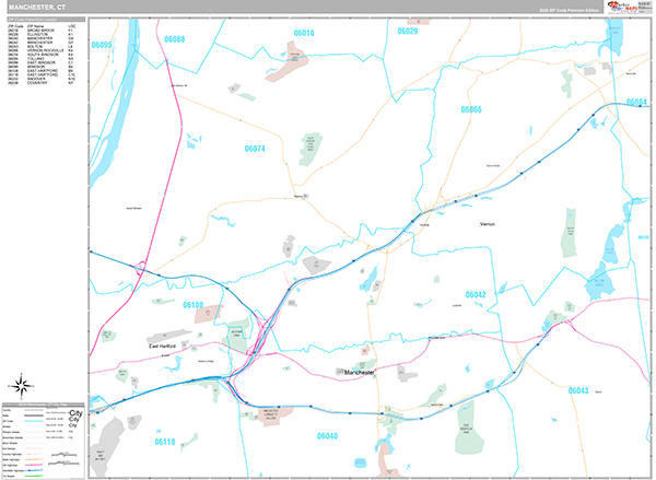 Manchester, CT Zip Code Map