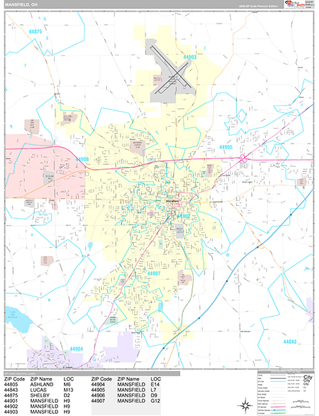 Mansfield, OH Wall Map