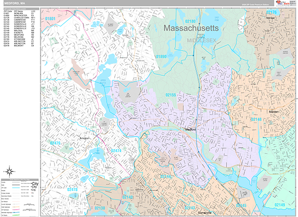 Medford, MA Wall Map