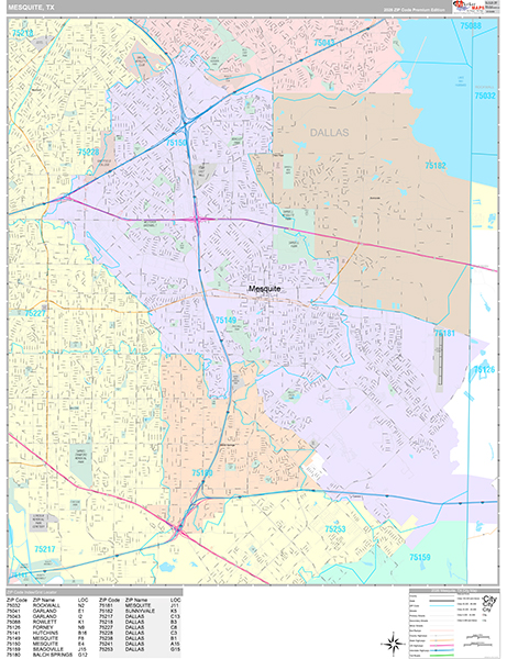 Mesquite, TX Zip Code Map