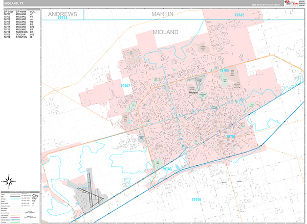 Midland, TX Zip Code Map