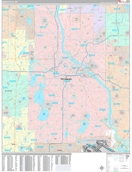 Minneapolis City Wall Map Premium Style