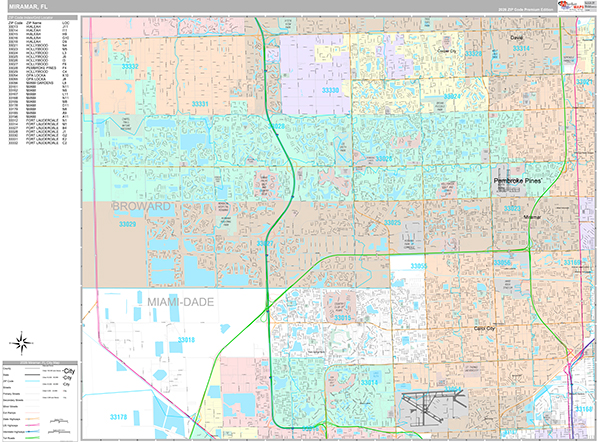Miramar, FL Wall Map