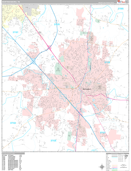 Murfreesboro, TN Wall Map
