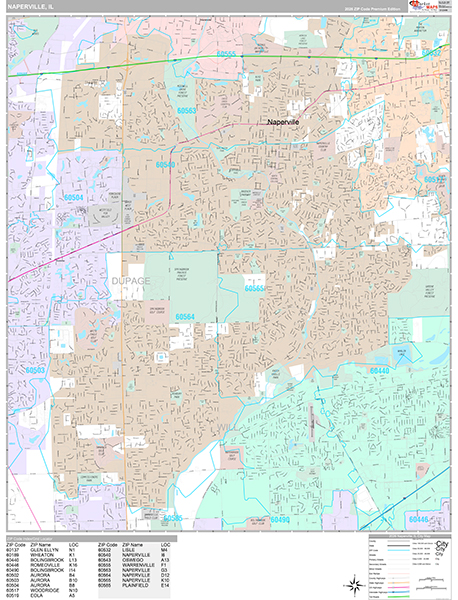 Naperville City Wall Map Premium Style