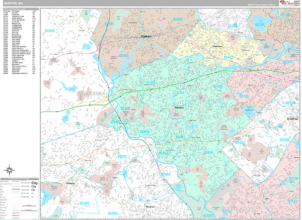 Newton, MA Wall Map