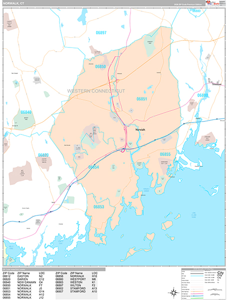 Norwalk, CT Zip Code Map