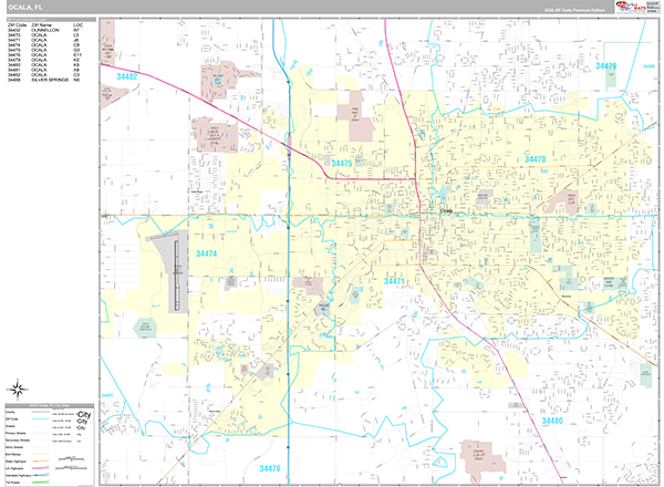 Ocala, FL Wall Map