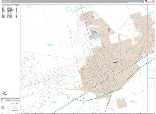 Odessa, TX Zip Code Map