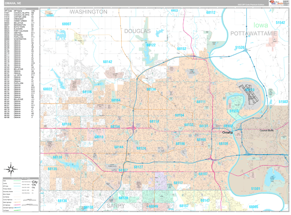 Omaha, NE Wall Map