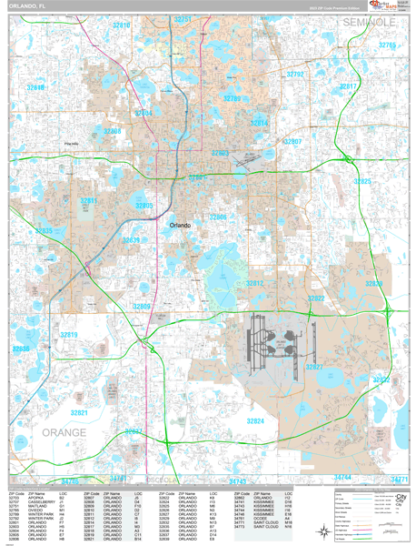 Orlando City Wall Map Premium Style
