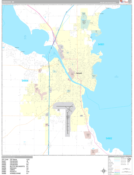 Oshkosh City Wall Map Premium Style
