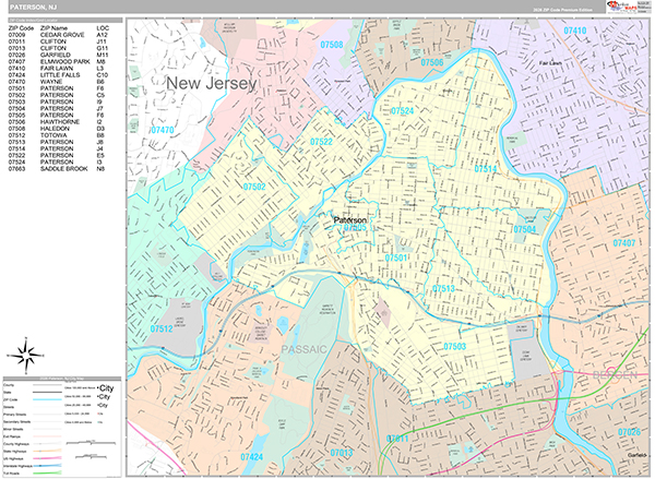 Paterson, NJ Wall Map