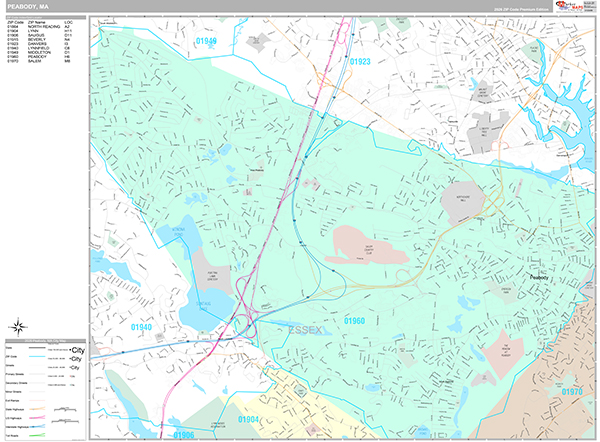 Peabody, MA Wall Map