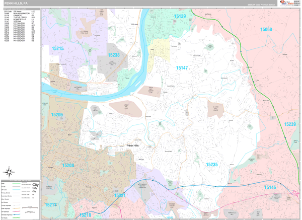 Penn Hills Pennsylvania Wall Map (Premium Style) by MarketMAPS - MapSales