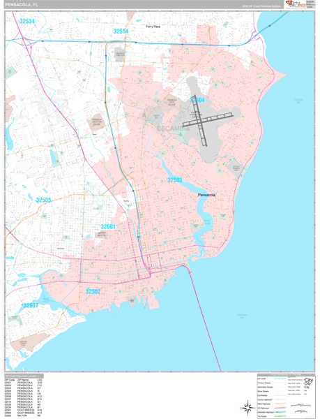 Pensacola, FL Wall Map