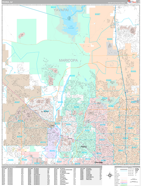 Peoria Wall Map Premium Style