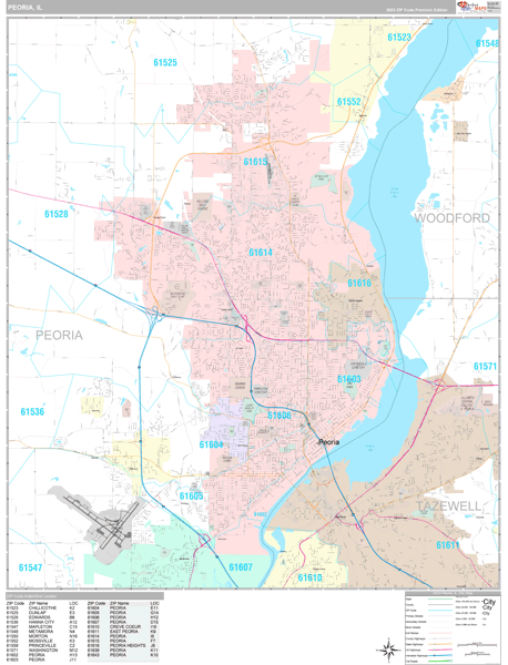 Peoria, IL Wall Map