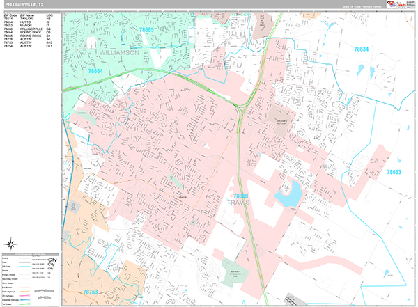 Pflugerville, TX Wall Map