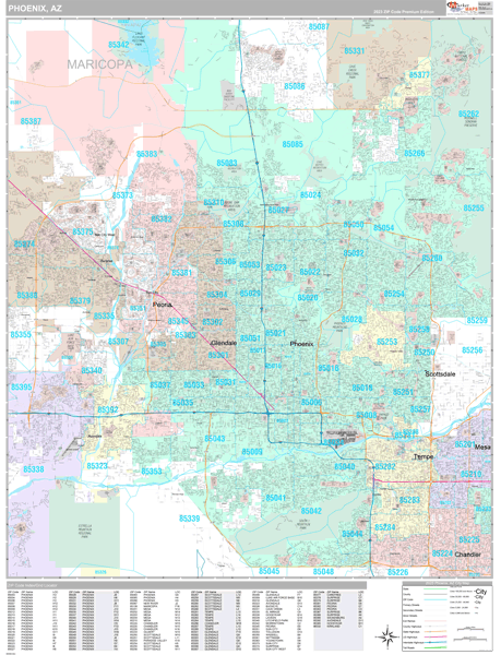 Phoenix City Wall Map Premium Style
