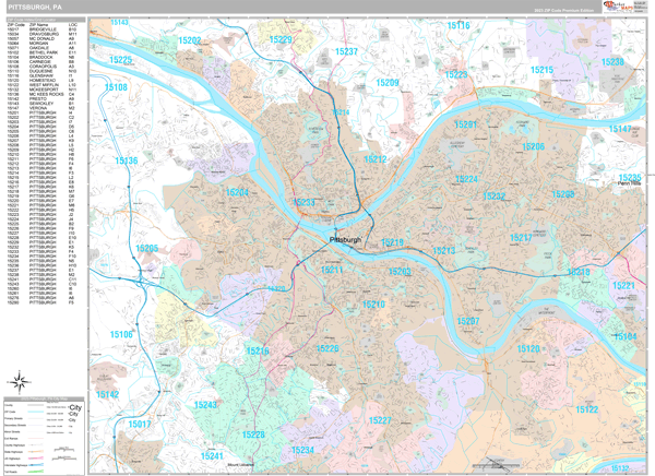 Pittsburgh, PA Wall Map
