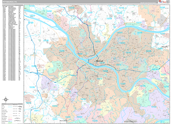 Pittsburgh, PA Wall Map
