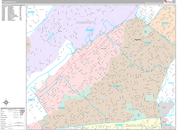 Plainfield, NJ Wall Map