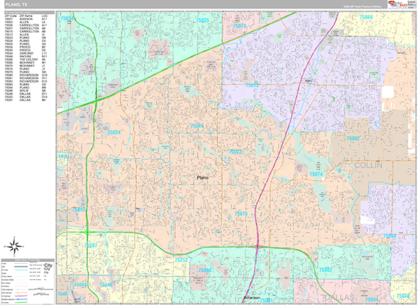 Plano City Wall Map Premium Style