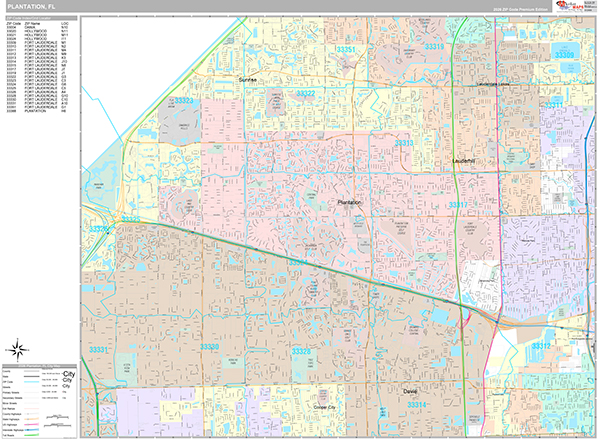 Plantation City Wall Map Premium Style