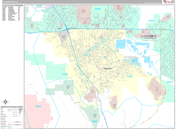 Pleasanton City Wall Map Premium Style