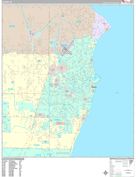 Racine, WI Zip Code Map