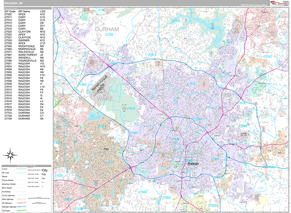Raleigh, NC Wall Map
