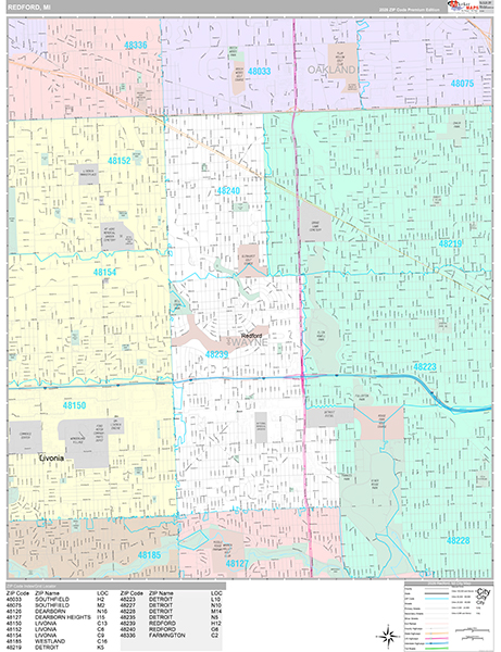 Redford, MI Zip Code Map
