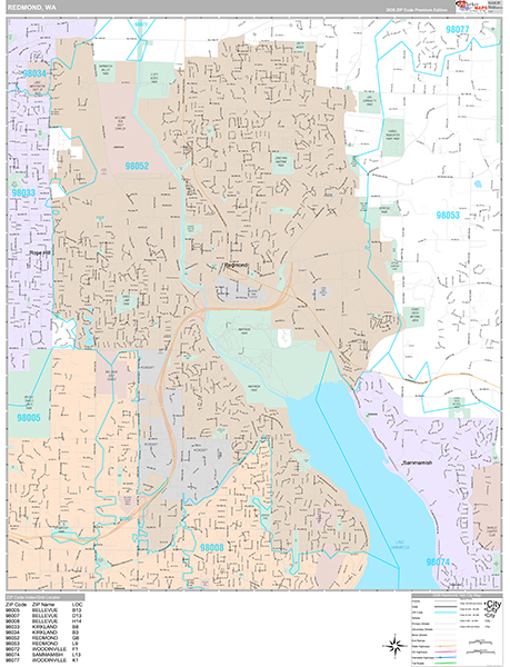 Redmond City Wall Map Premium Style