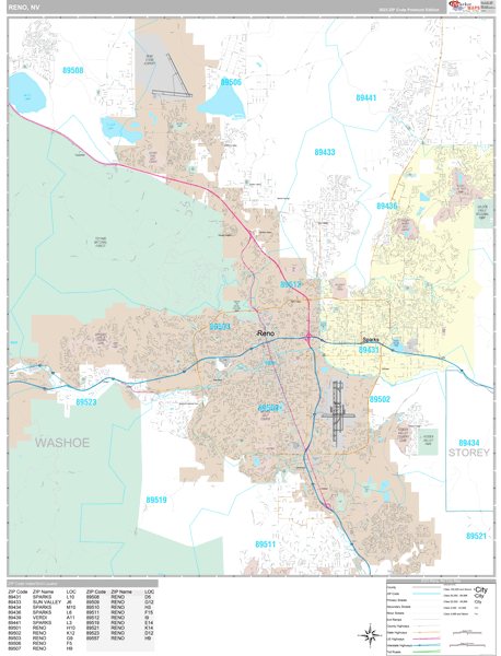 Reno, NV Wall Map