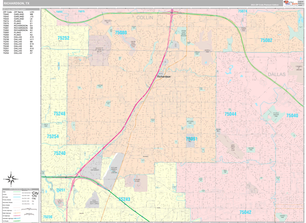 Richardson City Wall Map Premium Style