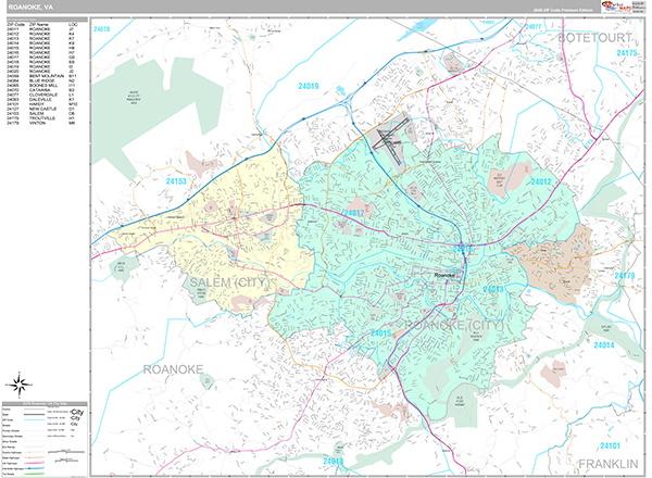Roanoke Wall Map Premium Style