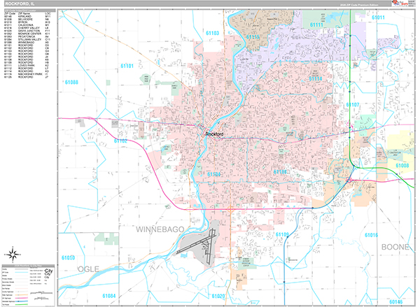 Rockford, IL Wall Map