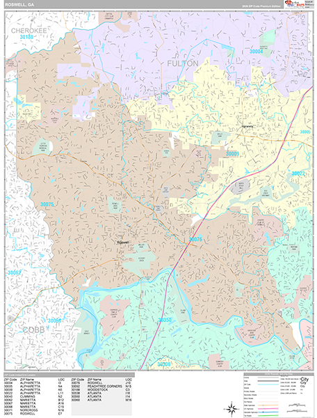 Roswell, GA Wall Map