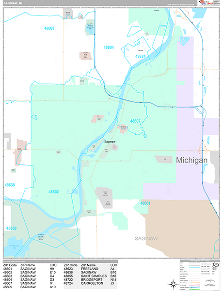 Saginaw, MI Zip Code Map