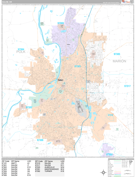 Salem Oregon Zip Code Map Salem, OR Postal Code Map Premium Style