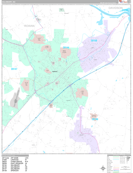 Salisbury, NC Wall Map