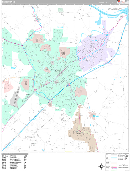 Salisbury, NC Wall Map