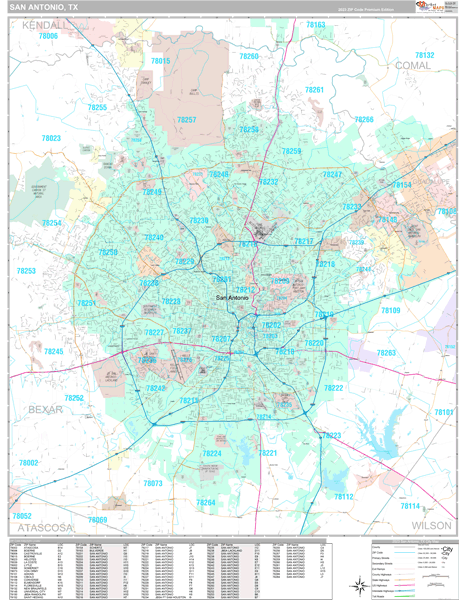 San Antonio Texas Wall Map (Premium Style) by MarketMAPS - MapSales